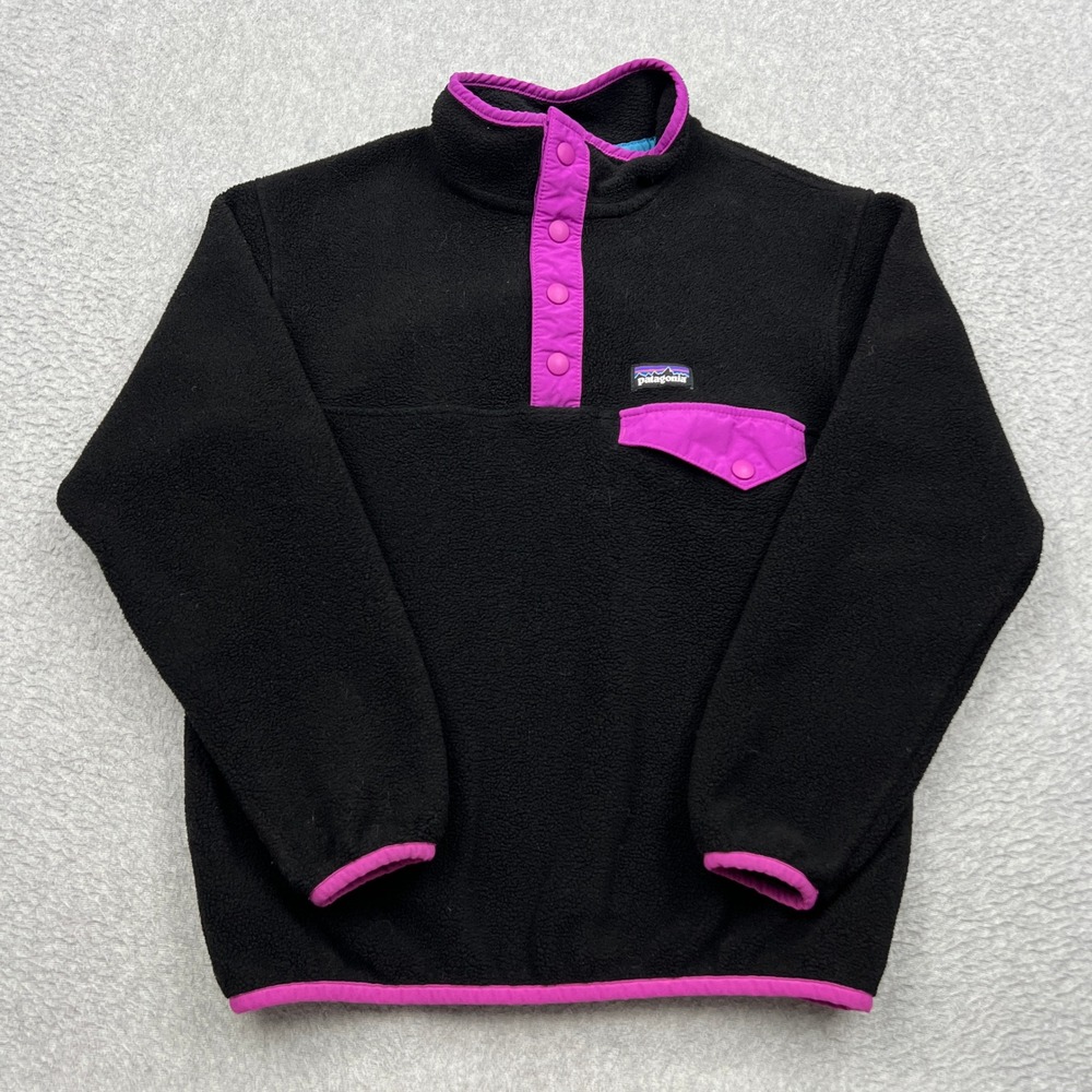 Patagonia Synchilla Snap-T Fleece Pullover Kids Small 7-8 Black Magenta 65572